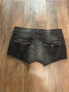 True Religion Black Denim Cutoff Shorts | Low Rise | Distressed | Size 30